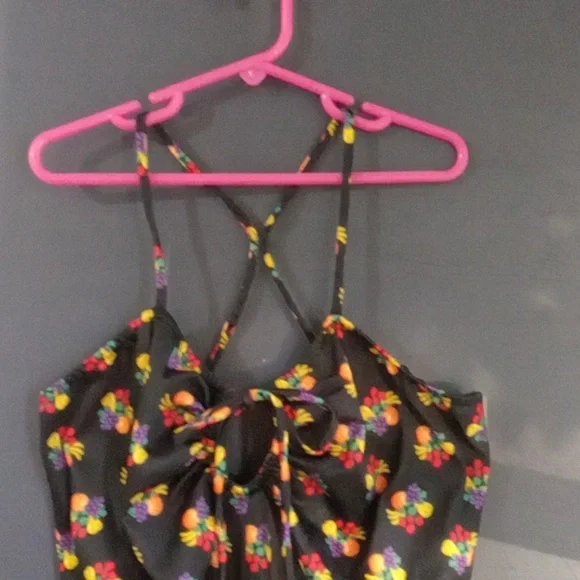 Frederick's of Hollywood chemise cropped top blue with fruit pictures - Picture 2 of 7